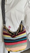 Borsa a righe uncinetto, tracolla regolabile, fatta a mano,borsa donna colorata