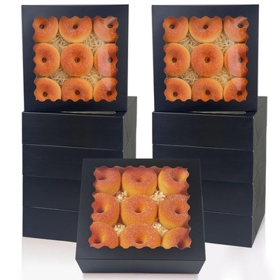 12 PCS Brown Pie Boxes Window 10x10x2.5 Inch AutoPop Cookie Donut Bakery