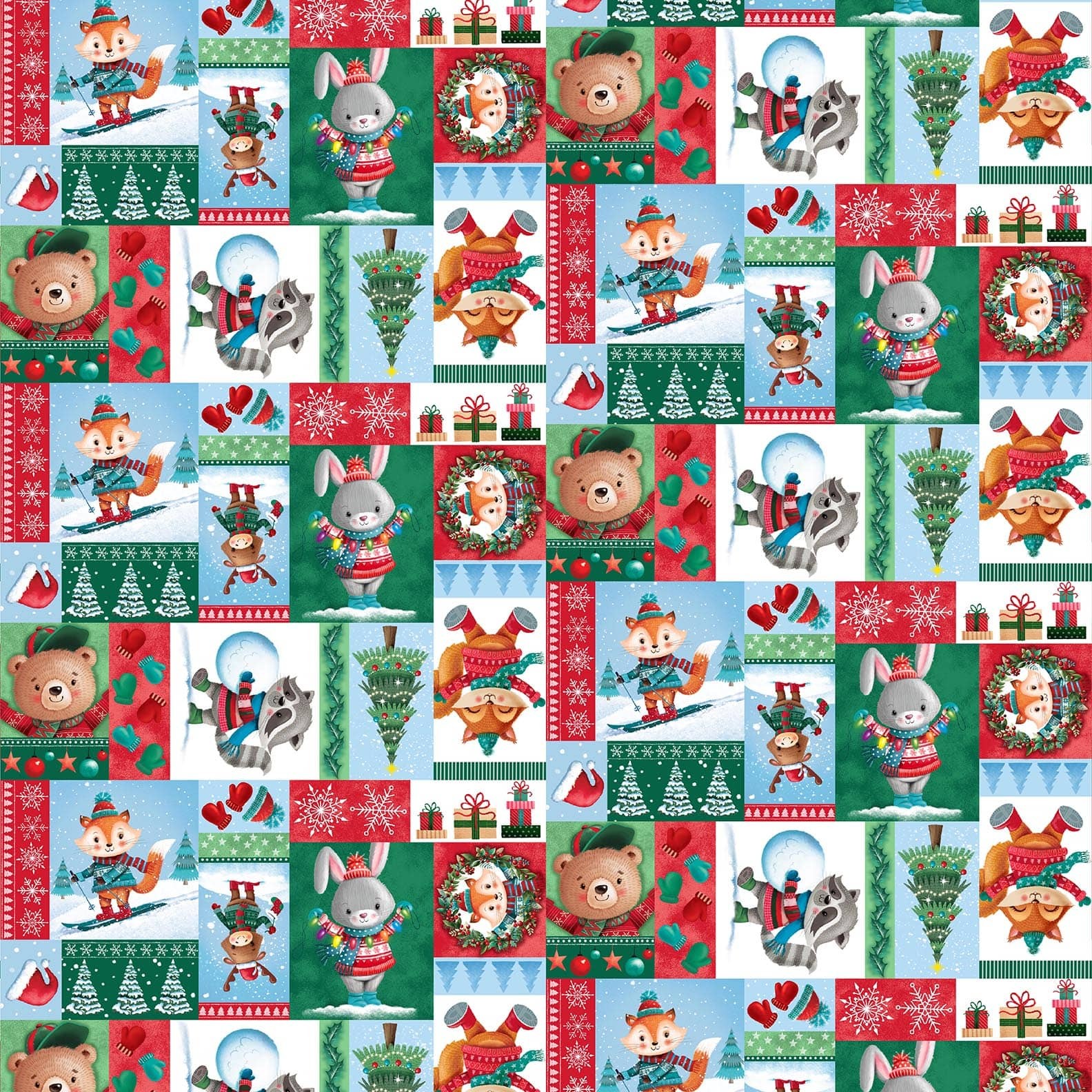 Christmas Fabric | Snow Angels Animal Tree Snowflake Patch | Studio E YARD
