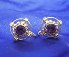 Vintage Pair 14Kt Gold Clip Earrings Amethyst 4.0 Grams