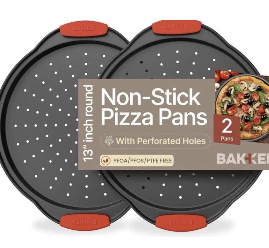 ❤️ Bakken Pizza Baking Pan round Perforated Carbon Steel Pan Non-Stick RED