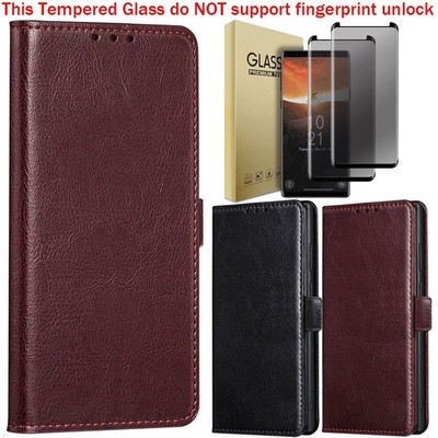 For Samsung Galaxy Note9/Note8 Leather Stand Case Cover Privacy Tempered Glass