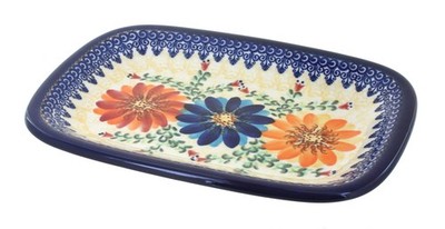 Blue Rose Polish Pottery Autumn Burst Small Rectangular Serving Platter