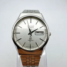 Seiko Type 2 Men's Watch Silver Day Date 7546 Used, New Battery SV1217