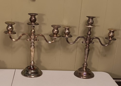 CANDELABRA PAIR SILVERPLATE 3 ARM INTERNATIONAL SILVER 1991 WEIGHTED 14.5X13 - Picture 1 of 17