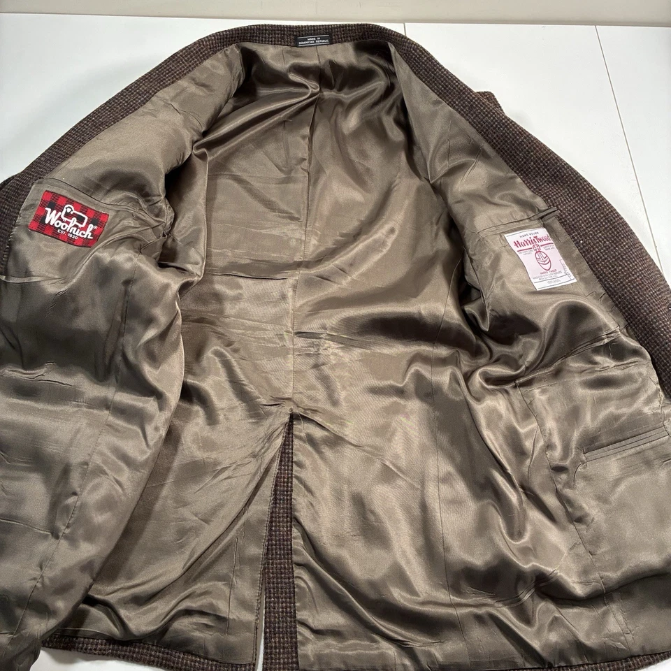 Blazer Abrigo Deportivo Harris Tweed Lana Woolrich 46R Moteado Años 80 90 (42L) De Colección Foto 3 de 4