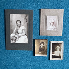 Lot of 4 - Original B W Cabinet Card and Portrait Photos - Women/Child