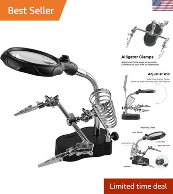 Versatile Magnifying Glass Station with LED & Alligator Clips for Precision Work