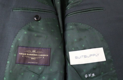 Suitsupply La Spalla Completo Da Uomo UK40R Verde 100% Lana 2 Pezzi A Un Bottone - Foto 8 di 14