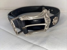 VTG Fossil Western Concho Women  s Belt Medium BlackLeather Rodeo Cowgirl Concert