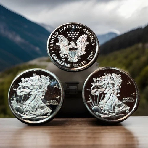 3 Rounds - .999 Fine 1g Gram SILVER Rounds Walking Liberty Bullion