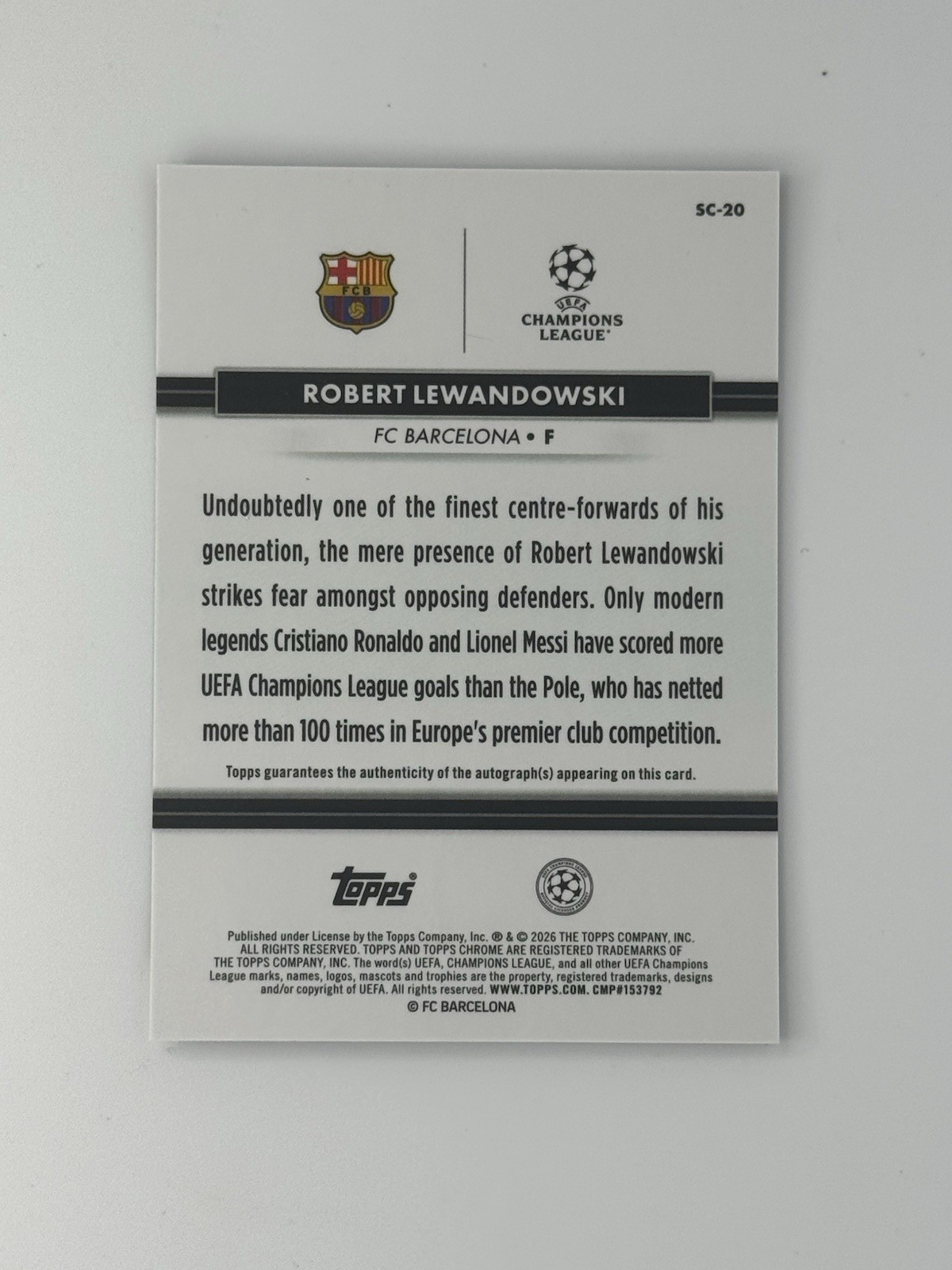 2026 Topps Chrome National NSCC UEFA Robert Lewandowski Barcelona Auto #03/10 view 2