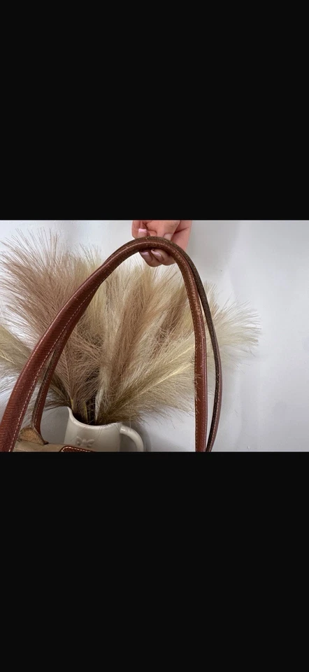 LONGCHAMP Beige Canvas Leather Tote Bag Zip Snap Logo Gold HW Brown Handles, photo 3 of 5