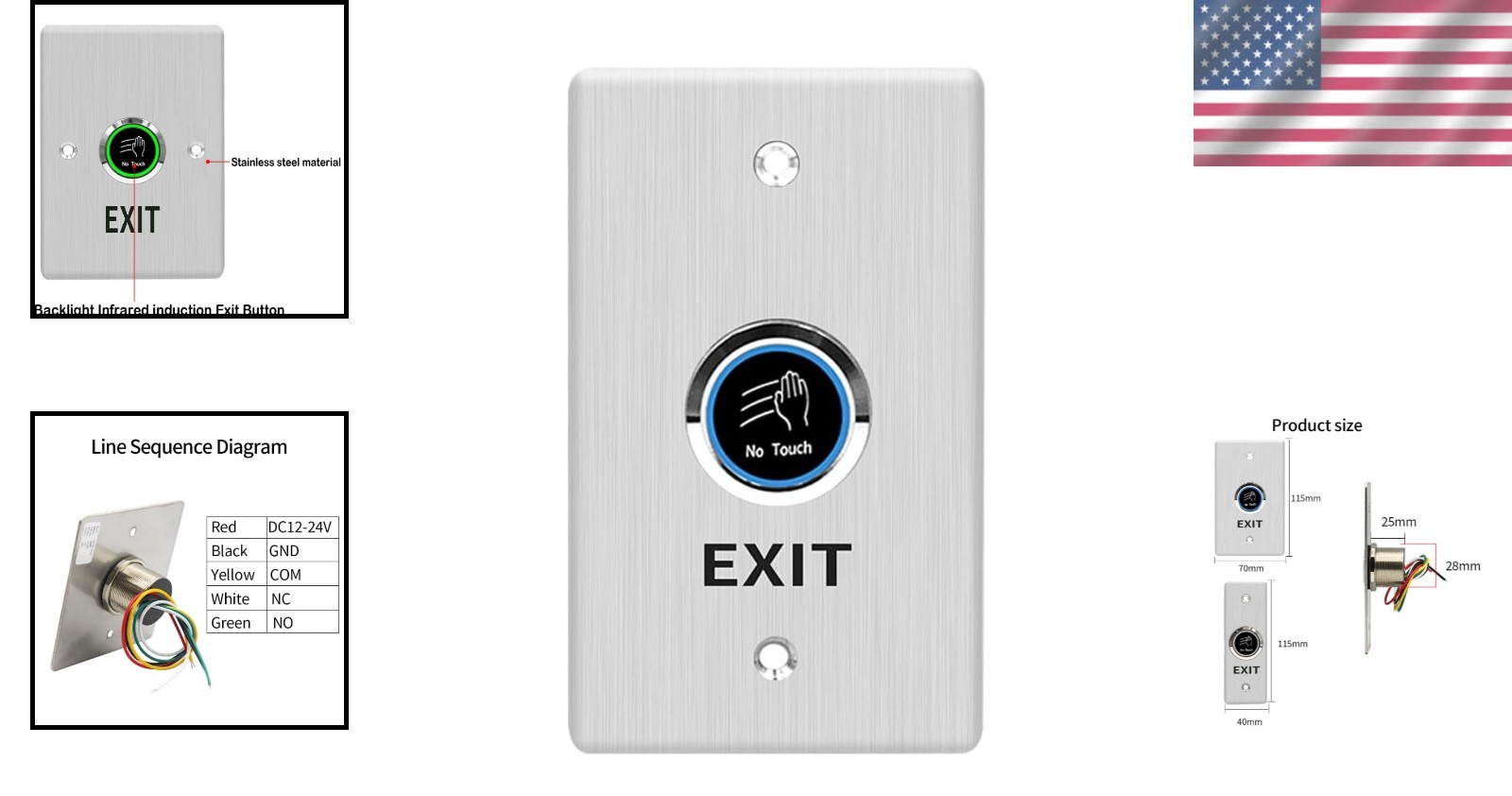 Infrared Sensor Touchless Door Switch NO NC Stainless Steel for Access Control