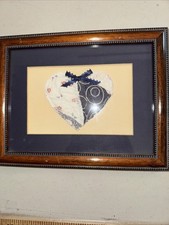 Vintage framed matted heart Quilt piece hand quilted