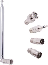 FM Radio Antenna, Telescopic 75 Ohm Screw F Male Plug Antenna with PAL BNC 3.5Mm