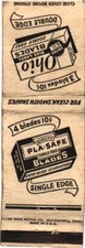 Pla-Safe Single Edge Blades, 4 Blades 10¢, Blade, Vintage Matchbook Cover