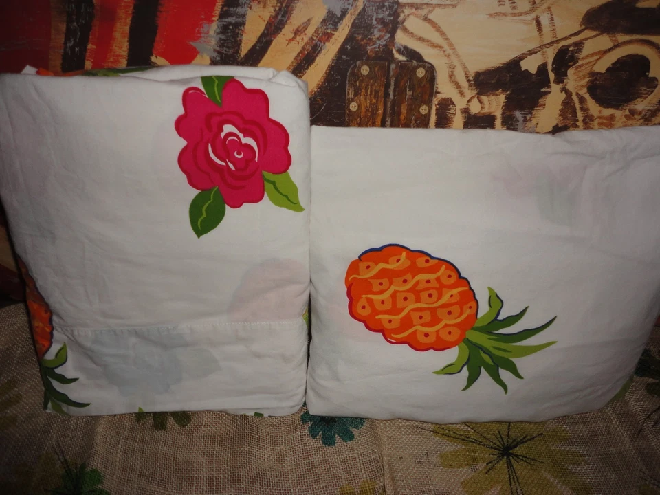 JUEGO DE SÁBANAS DOBLES TARGET FRUTAS TROPICALES LIMAS PIÑAS VERDE AZULADO ROSA ROSAS (2 PIEZAS) Foto 3 de 4