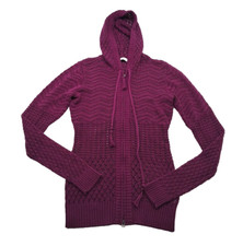 Athleta Shoreline Open Knit Full Zip Sweater Hoodie XS Plum Purple Cotton Boho