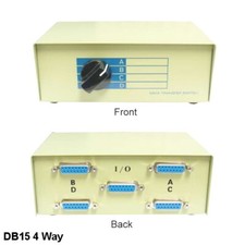 KNTK DB15 4 Way Data Transfer Switch Box Rotary Type for PC MAC Display Joystick