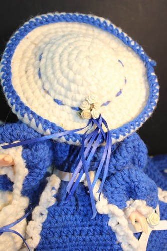 Vintage CRAFT Doll 14" Plastic - Dressed in Crochet Dress Royal Blue Hoop Dress - Picture 5 of 8