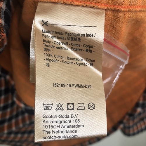 Scotch & Soda Mens Large Shirt Long Sleeve Orange Navy Plaid Thick Flannel $115 - Picture 11 of 12