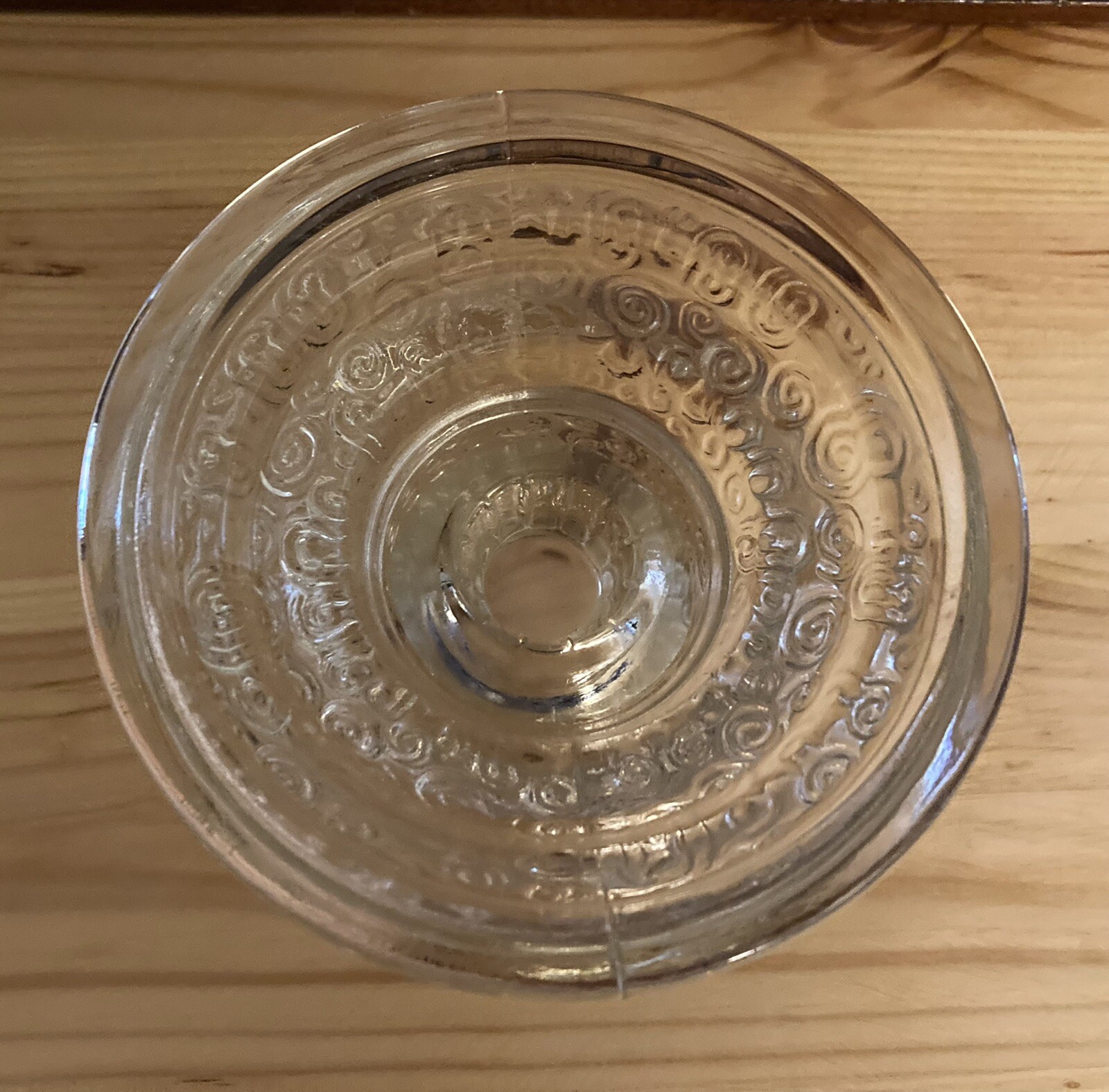 Vintage Glass Pedestal Candle Holder Base Swirl Pattern, 3” Tall. Good