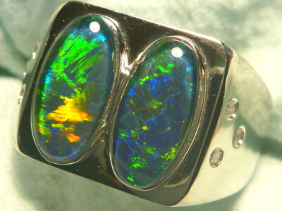 Mens Opal Ring SS (925) Natural Opal Triplet 2 x 12x6mm Oval . item 150253.