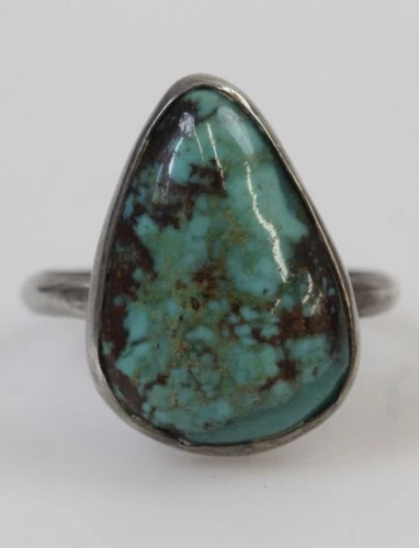 Native American-Style Turquoise Ring 925 Silver Size 10.5  Signed FJ