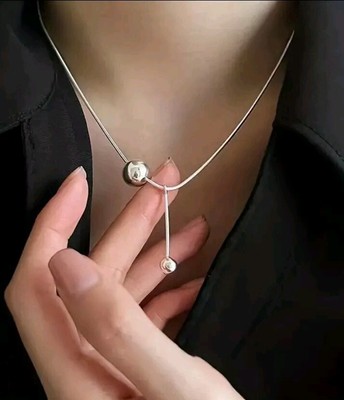 Collar con colgante de De Doble Bola Chapado En Plata para mujeres y niñas