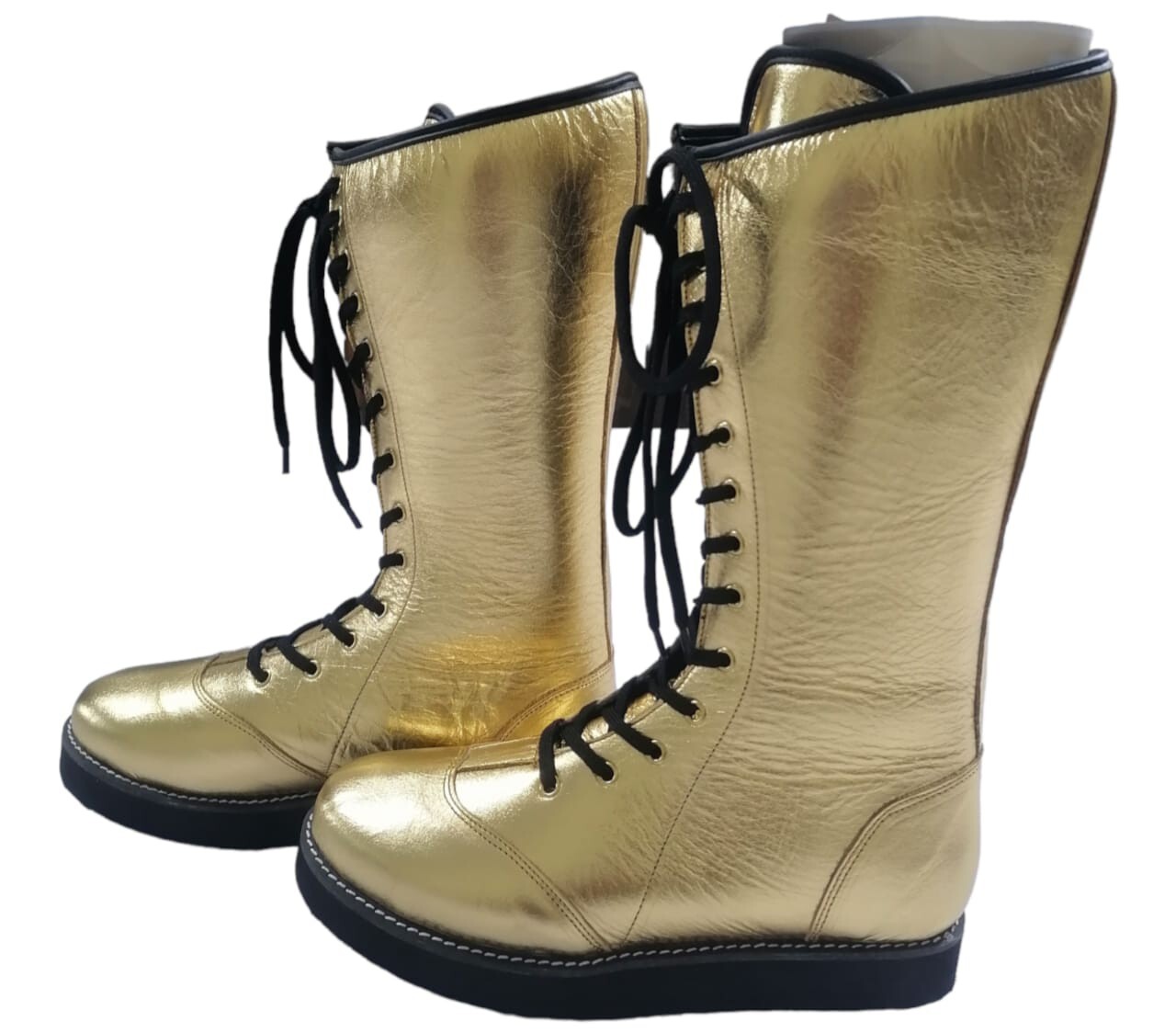 Botas Largas de Lucha Doradas, Originales 100% Cuero, Suela Suave, Alta Calidad,