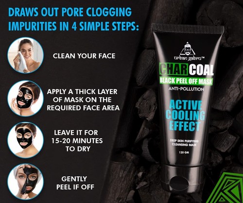 UrbanGabru Charcoal Black Peel Off Mask for Men & Women Purifying Cleansing 60GM - Picture 4 of 4