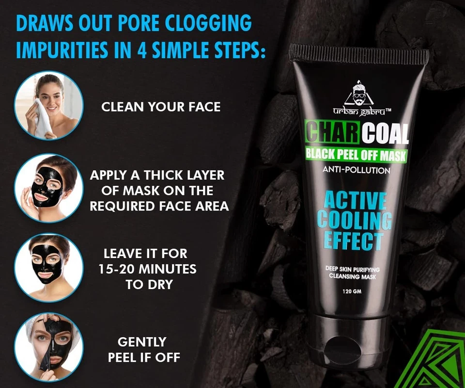 UrbanGabru Charcoal Black Peel Off Mask for Men & Women Purifying Cleansing 60GM - Image 4 of 4