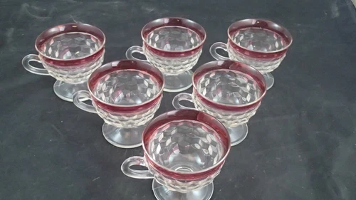 Depression American Whitehall Fostoria Cranberry Set of 6 Glass Cups