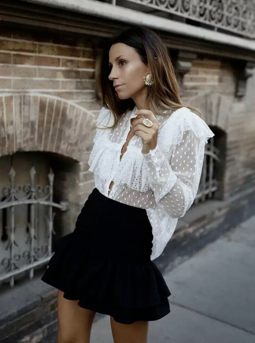 epine all tulle frill blouse ブラック épine all tulle frill