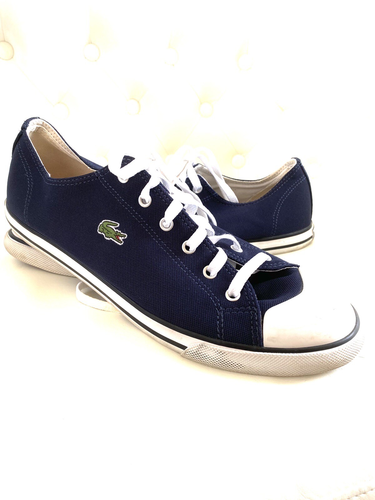 Lacoste Mens Canvas Boat Shoes Navy & White Size 12 E… Gem