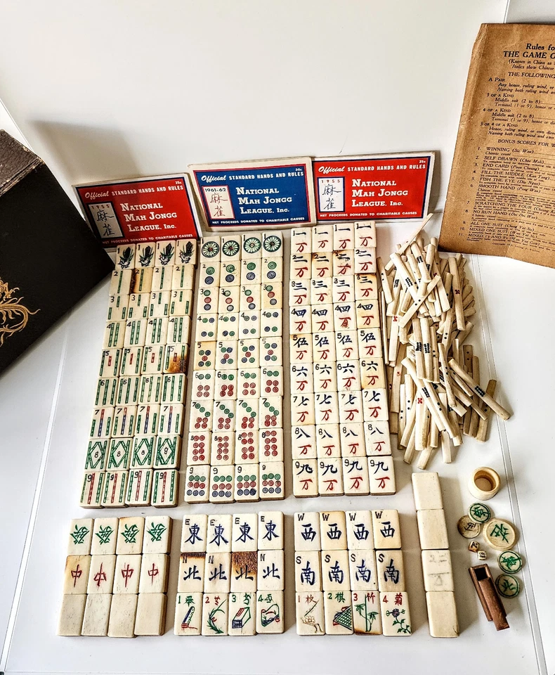 Rare Mah Jong Set c. 1923 Hand Crafted Tiles on Chinese Bamboo - Image 2 of 4