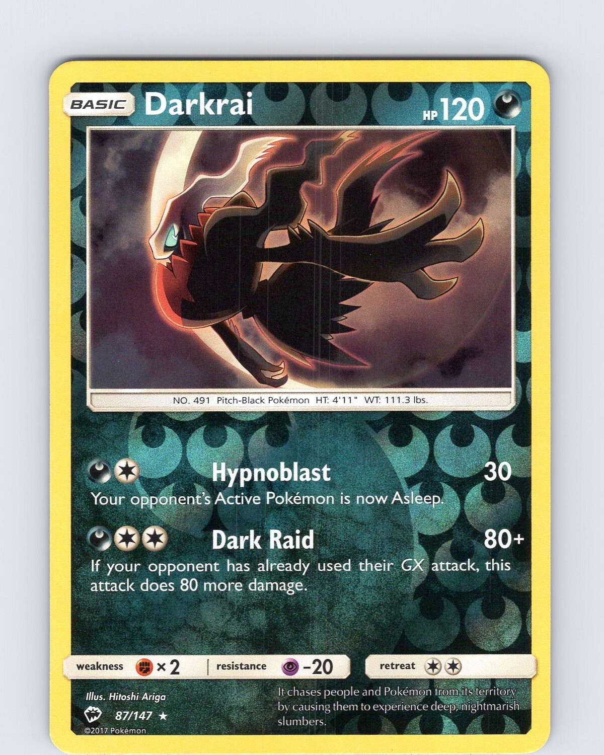 Pokemon TCG Darkrai S&M Burning Shadows 87/147 Reverse Holo Rare Card NM