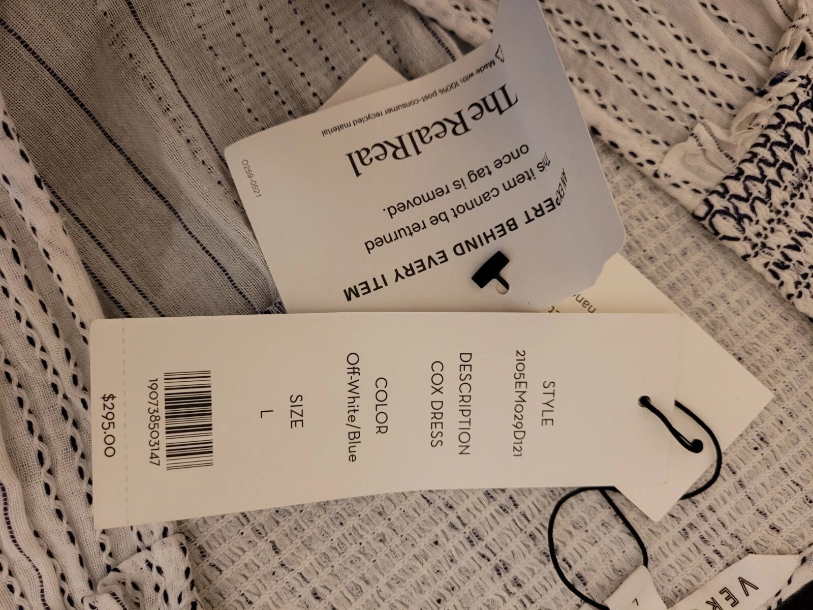 OFF WHITE Mini abito senza maniche Veronica Beard Cox smocked bianco blu taglia large nuovo con etichette