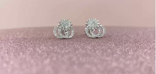 14K Weißgold Diamant Starburst Ohrstecker Doppel Kreis 2 Halo Natürlich - Bild 2 von 3