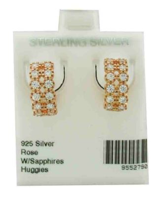 LAB WEISSE SAPHIRE 0,84 kt HUGGIES OHRRINGE 0,925 Silber (Rose) - NEU MIT ETIKETT