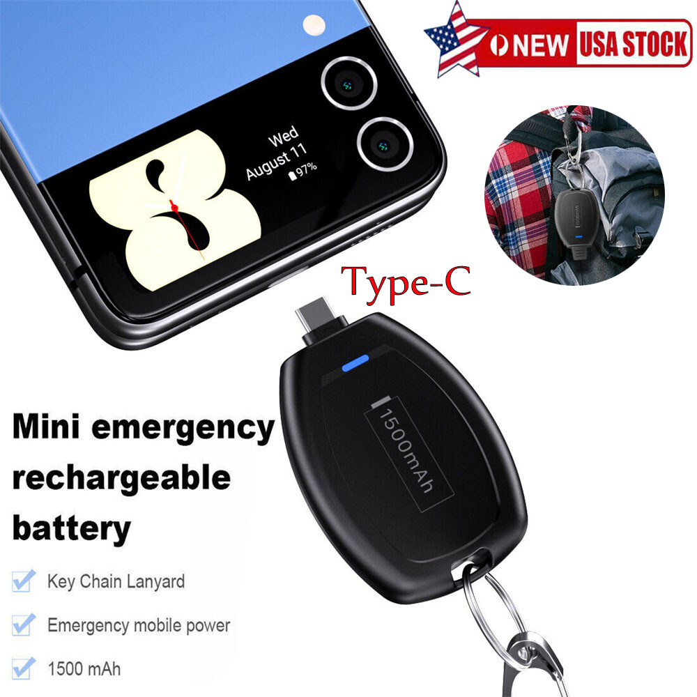 Portable Mini Keychain Power Bank Emergency Charger For Phone Typec 1500mAh USA eBay