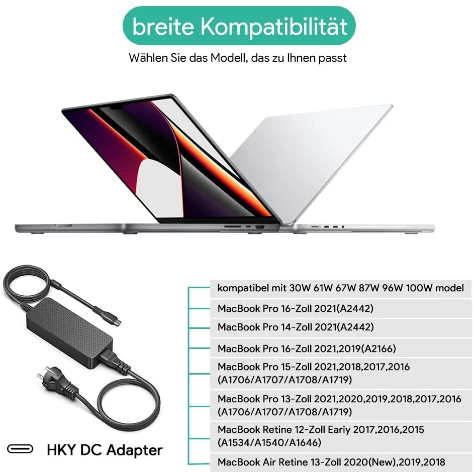 100W USB C Netzteil Type C Laptop Ladegerät für MacBook Pro MacBook Air Retina  - Bild 2 von 4
