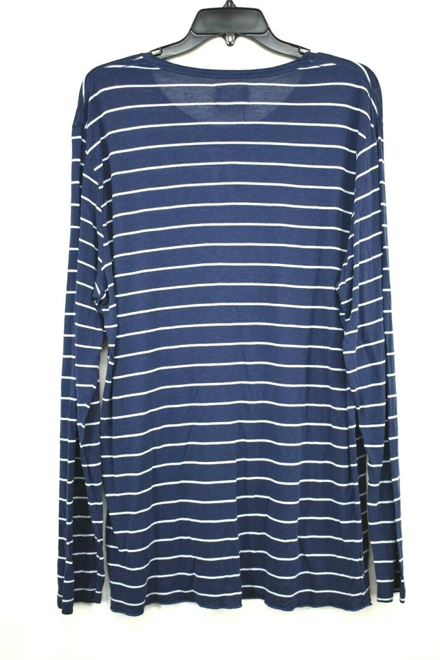 Camisa Goodlife Henley a Rayas Manga Larga Partail Botón Frontal Lino Para Hombres XL Foto 2 de 4