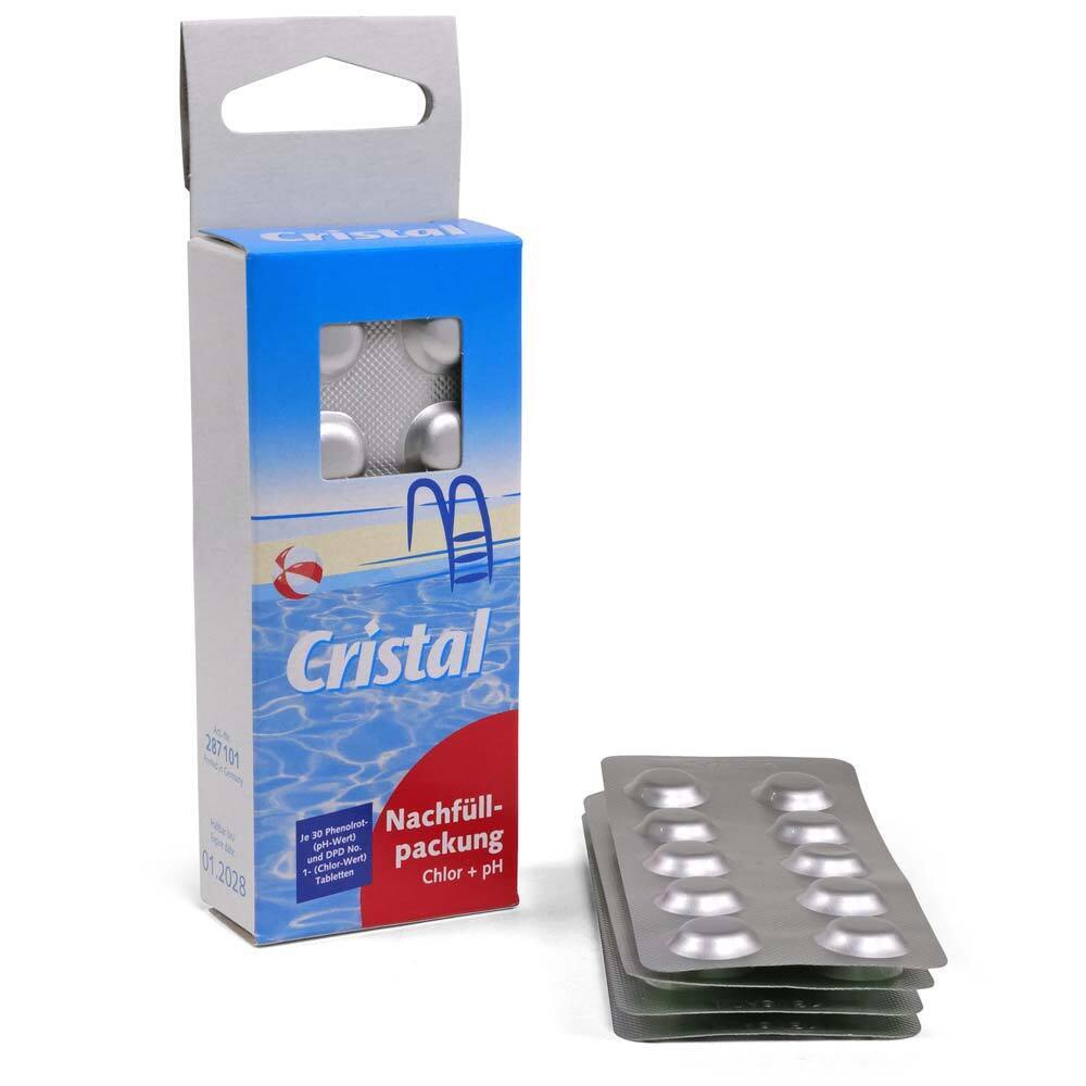 Cristal Nachfüllpackung Chlor + pH 2x 30 Tabl. Pooltester Wassertester Pooltest