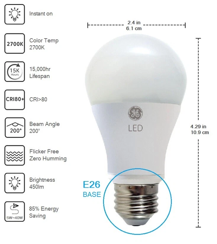 NEW GE LED Light Bulb, Non-dimmable A19, 5W (40 Watt Equivalent). 8/16/24-pack - Image 2 of 4