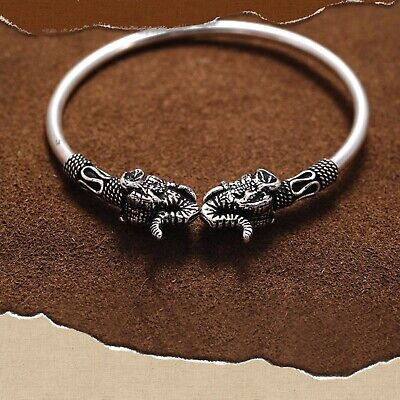 Pure S925 Sterling Silver Bangle Women Lucky Double Elephant Cuff Bracelet  | eBay