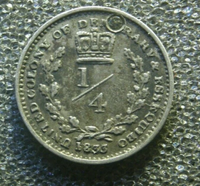 1833 Essequibo & Demerary 1/4 Guilder William IV Scarce Silver Coin - holed - Image 1 of 4