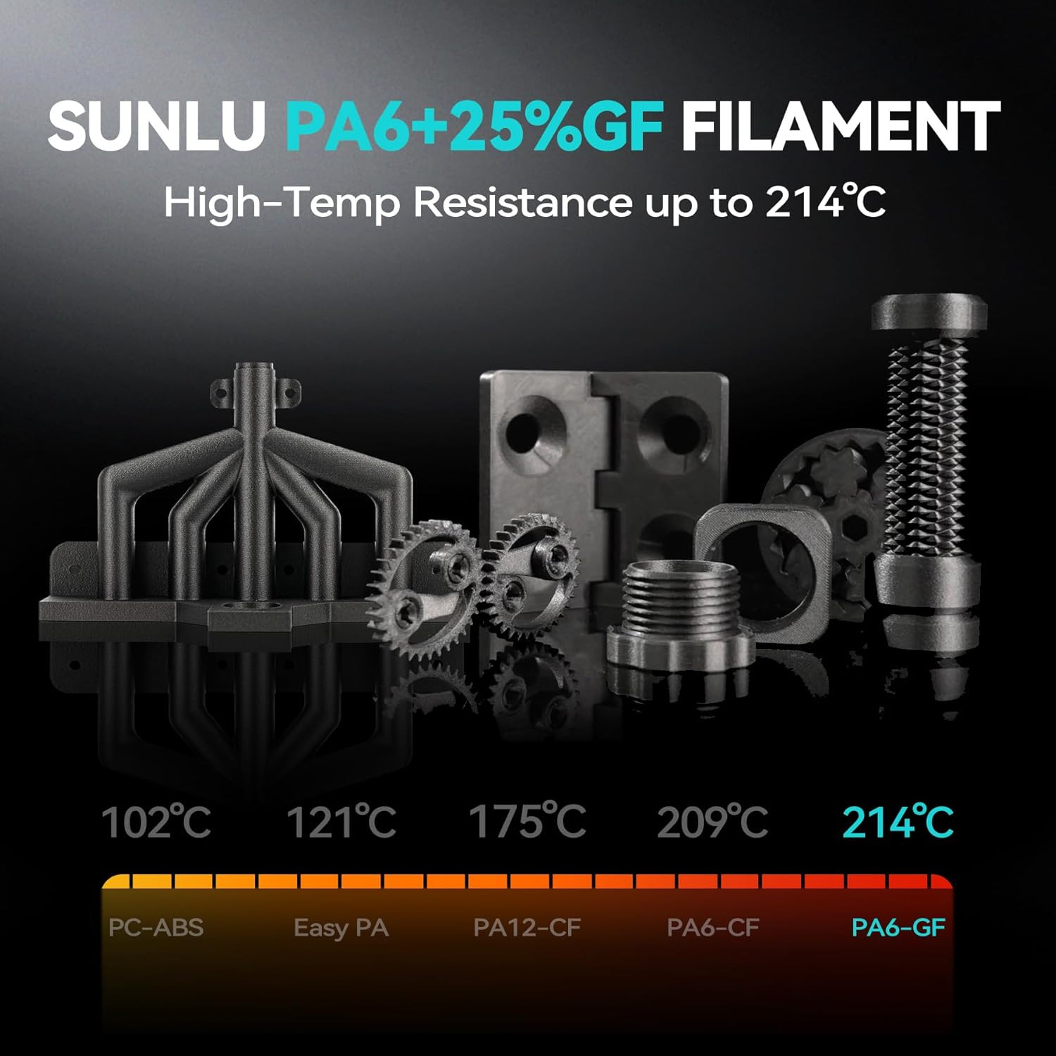 SUNLU 1.75mm PA6-GF 3D Filament 25% Glasfaser Nylon Filamente 1KG Spule - Bild 3