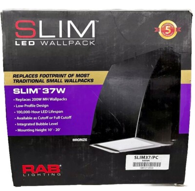 New In Box RAB Lighting SLIM 37W 5000K LED WALL PACK Bronze
